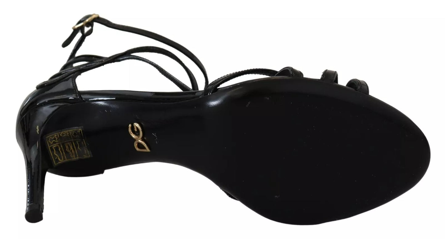 Dolce & Gabbana Black Leather Stiletto Heels Sandals Shoes by Dolce & Gabbana