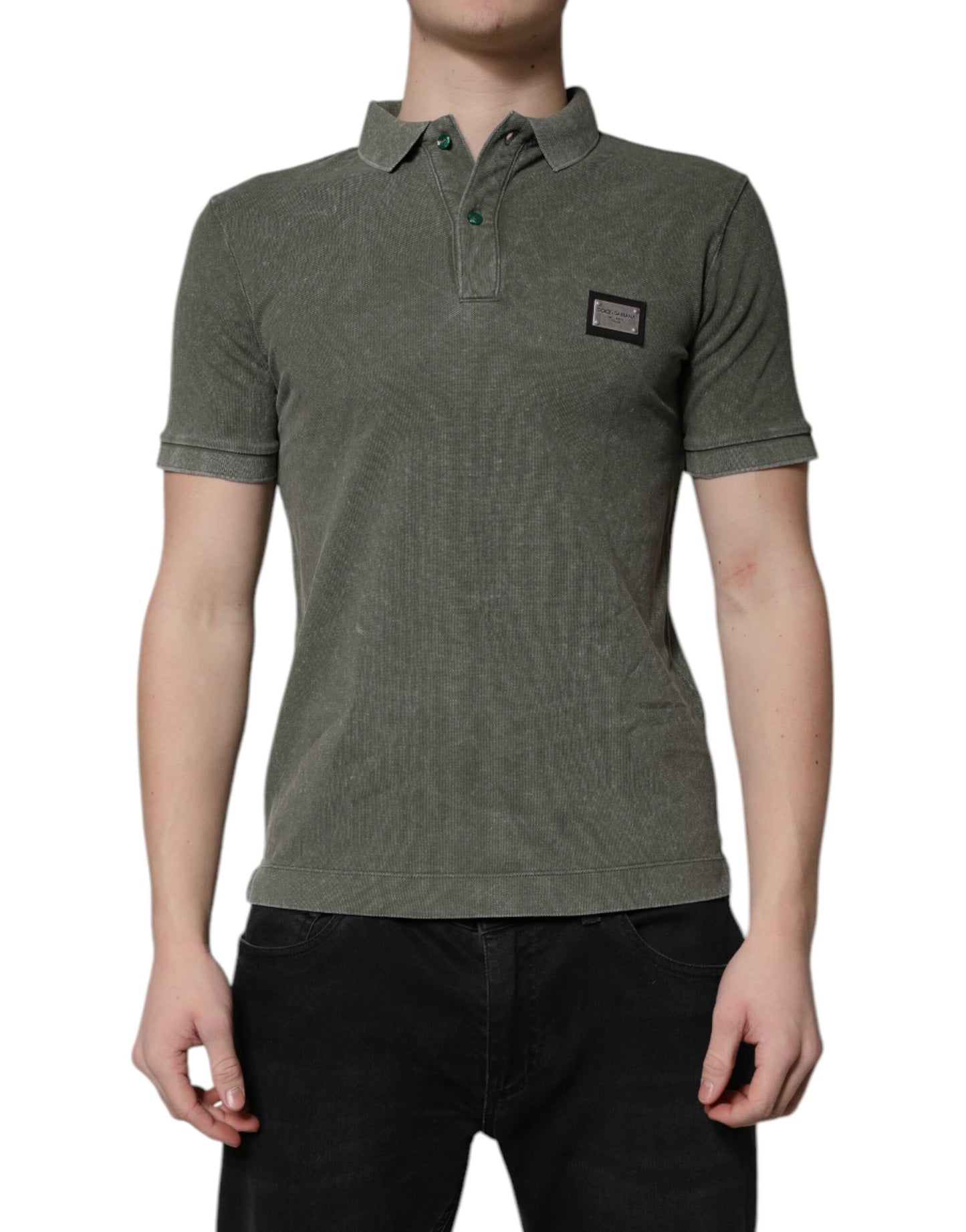 Dolce & Gabbana Army Green Logo Plaque Cotton Polo Shirt T-shirt by Dolce & Gabbana
