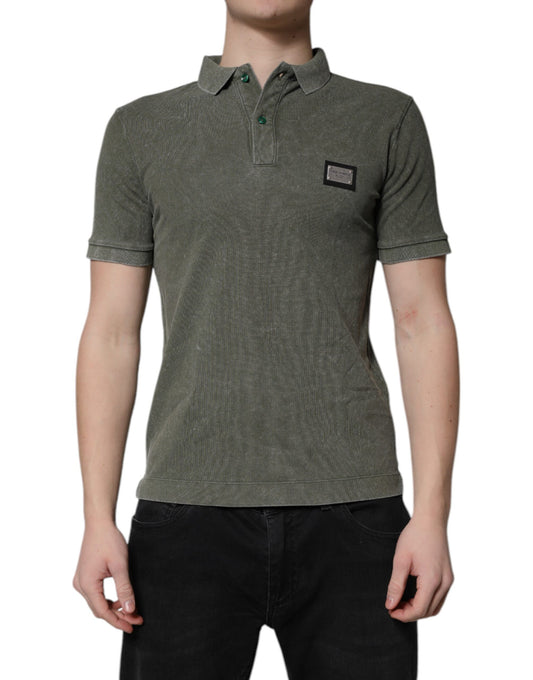 Dolce & Gabbana Army Green Logo Plaque Cotton Polo Shirt T-shirt by Dolce & Gabbana