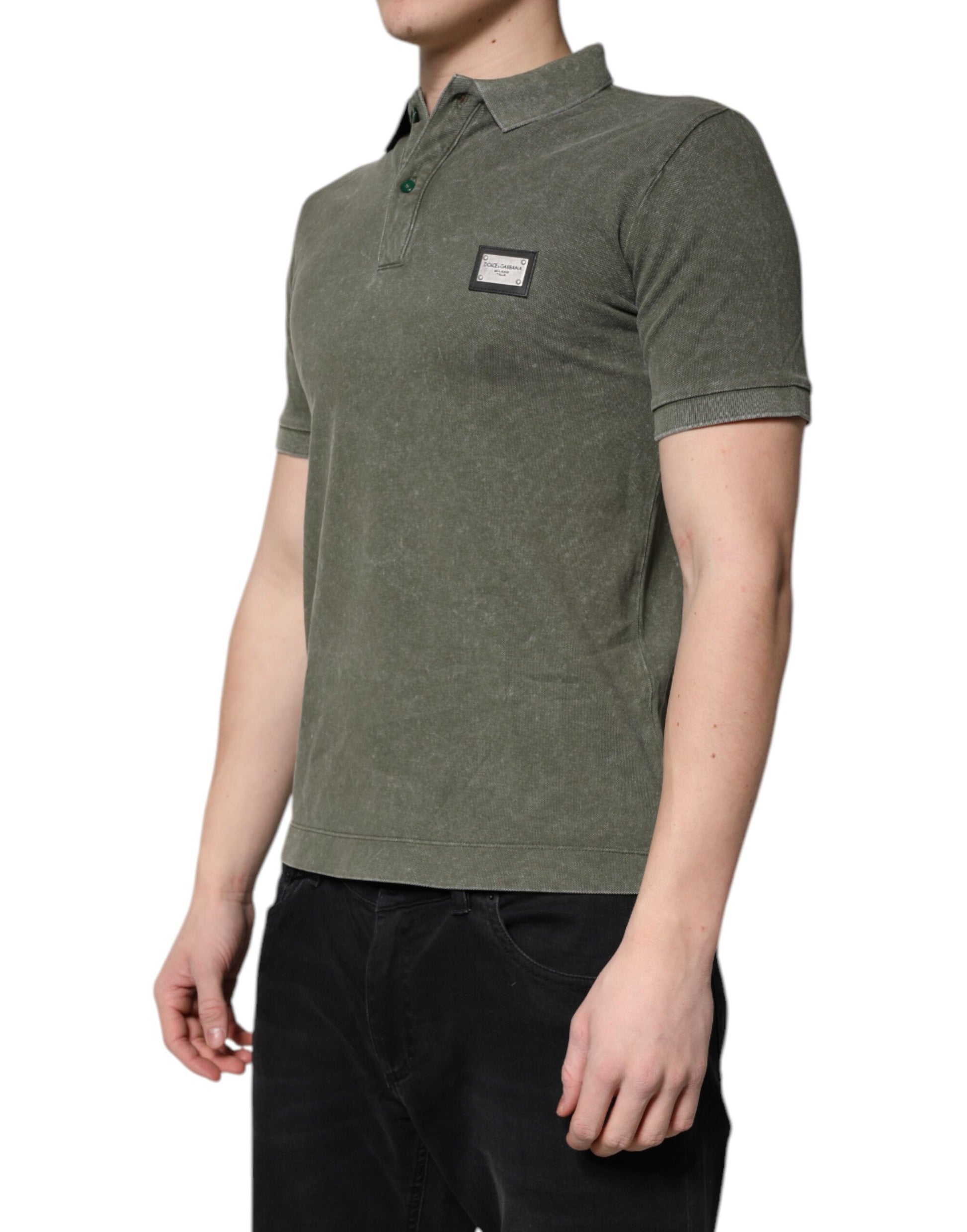 Dolce & Gabbana Army Green Logo Plaque Cotton Polo Shirt T-shirt by Dolce & Gabbana