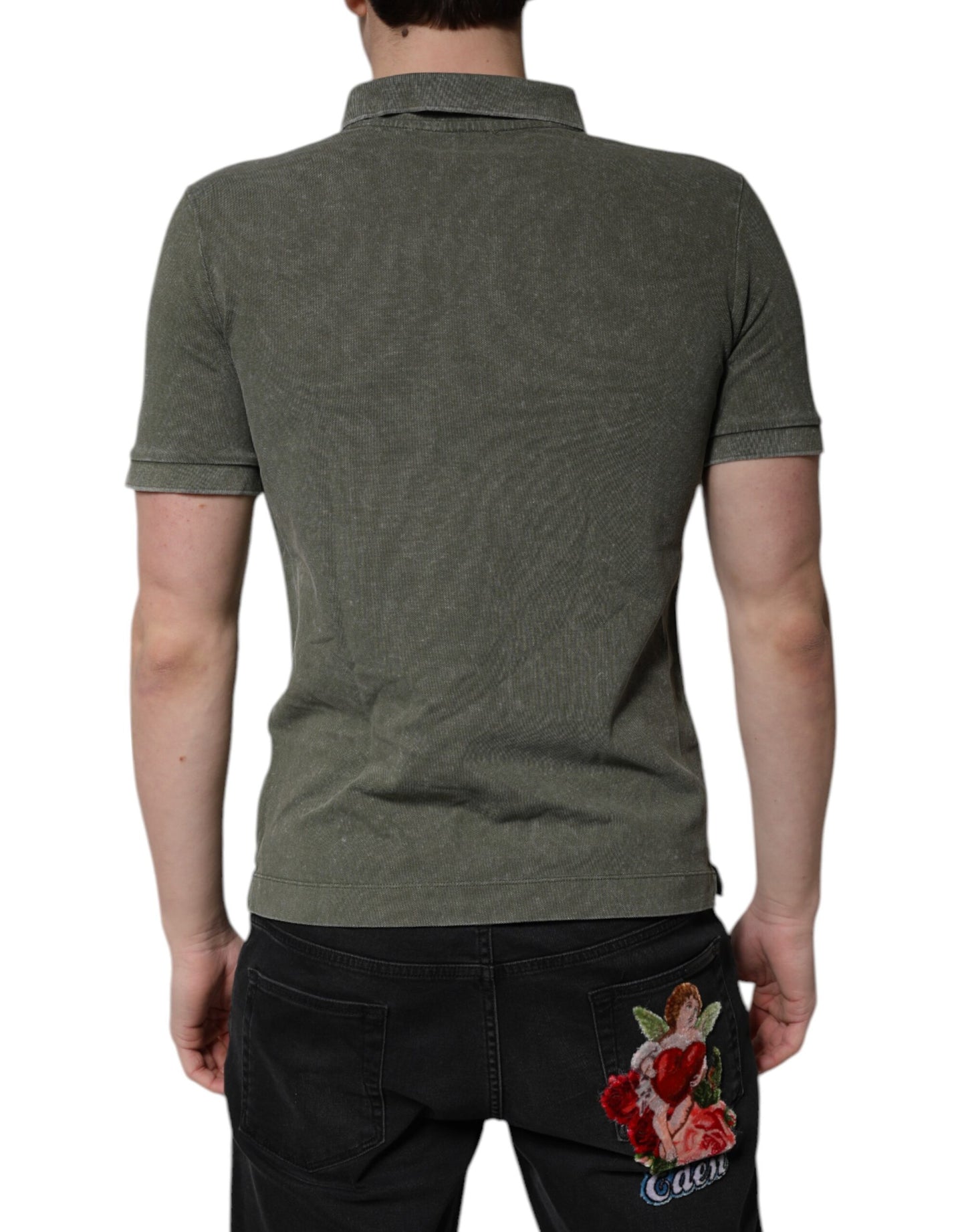 Dolce & Gabbana Army Green Logo Plaque Cotton Polo Shirt T-shirt by Dolce & Gabbana