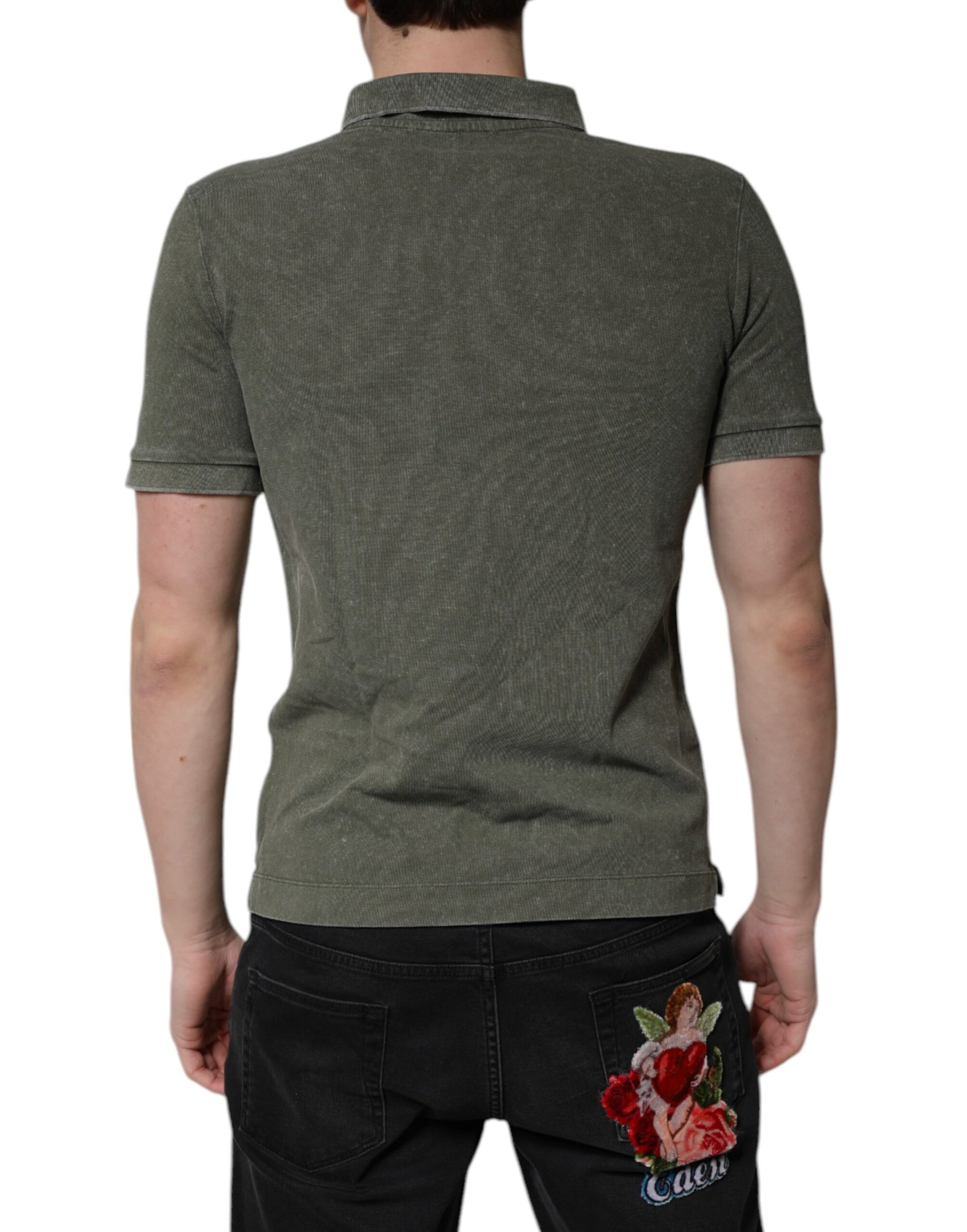 Dolce & Gabbana Army Green Logo Plaque Cotton Polo Shirt T-shirt by Dolce & Gabbana