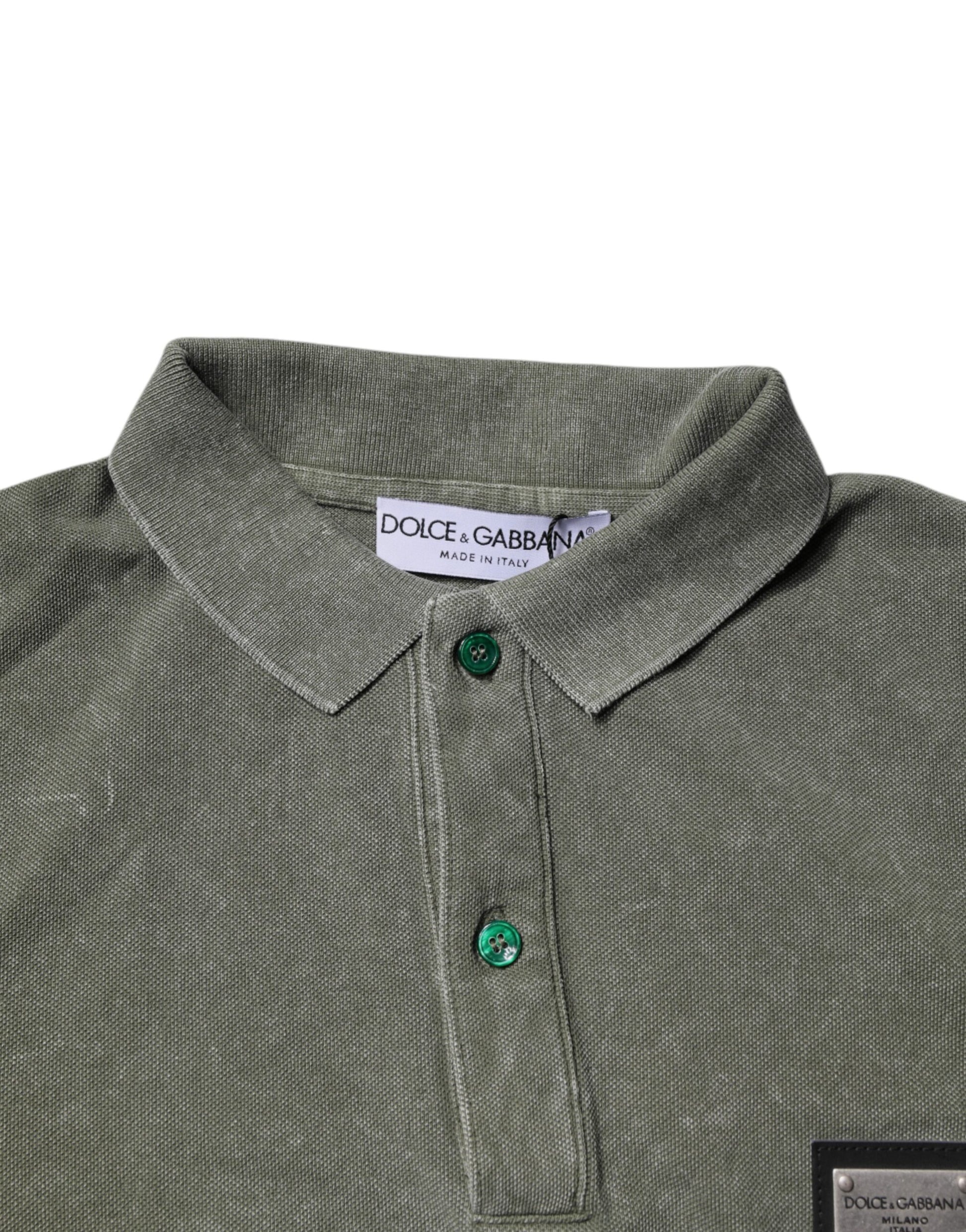 Dolce & Gabbana Army Green Logo Plaque Cotton Polo Shirt T-shirt by Dolce & Gabbana