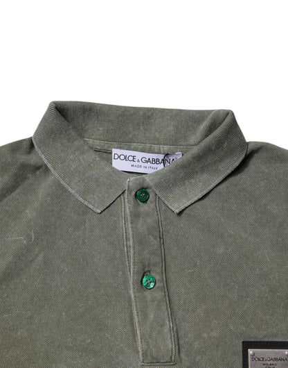 Dolce & Gabbana Army Green Logo Plaque Cotton Polo Shirt T-shirt by Dolce & Gabbana
