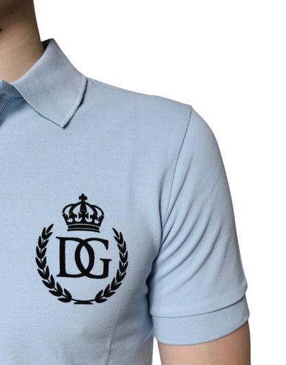 Polo à col couronne en coton bleu ciel Dolce &amp; Gabbana