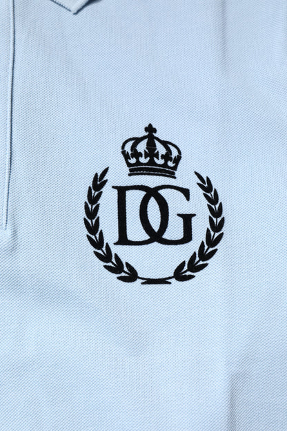 Polo à col couronne en coton bleu ciel Dolce &amp; Gabbana