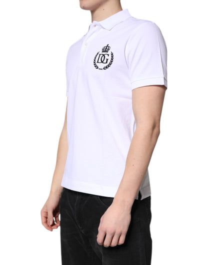 Dolce & Gabbana White Cotton Crown Collared Men Polo T-shirt by Dolce & Gabbana