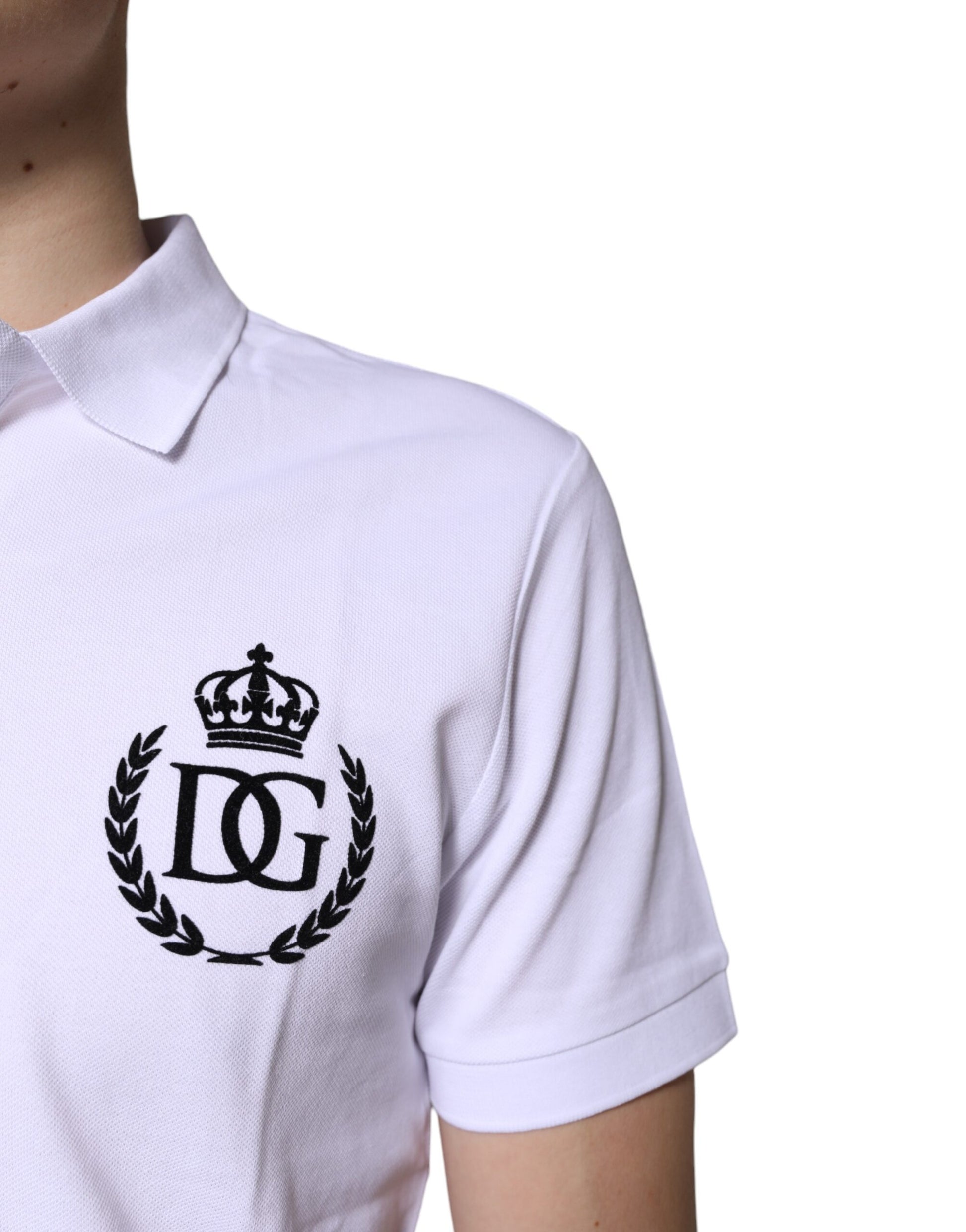 Dolce & Gabbana White Cotton Crown Collared Men Polo T-shirt by Dolce & Gabbana