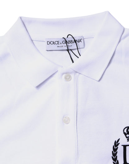 Dolce & Gabbana White Cotton Crown Collared Men Polo T-shirt by Dolce & Gabbana