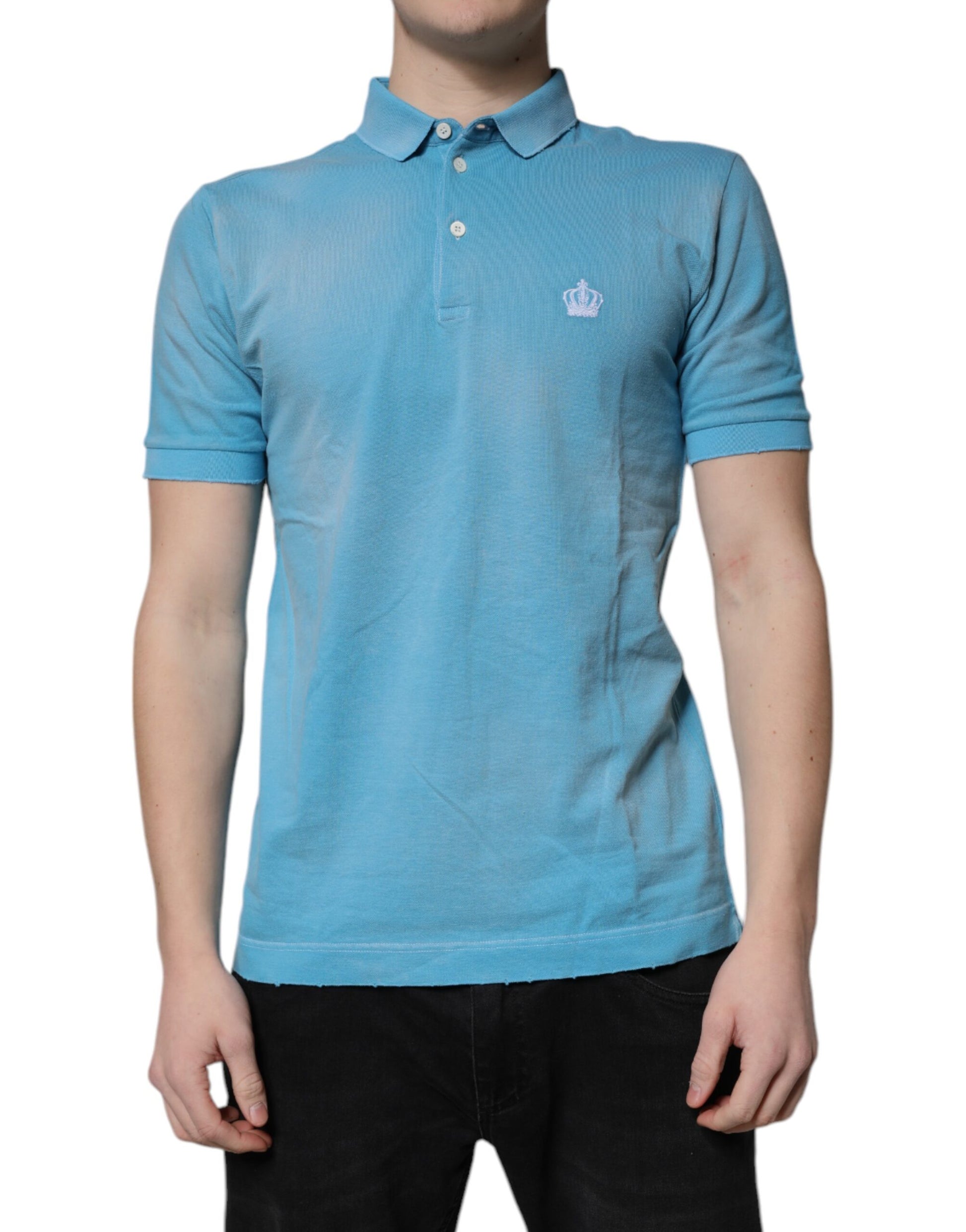 Dolce & Gabbana Blue Cotton Crown Collared Men Polo T-shirt by Dolce & Gabbana