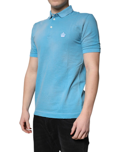 Dolce & Gabbana Blue Cotton Crown Collared Men Polo T-shirt by Dolce & Gabbana