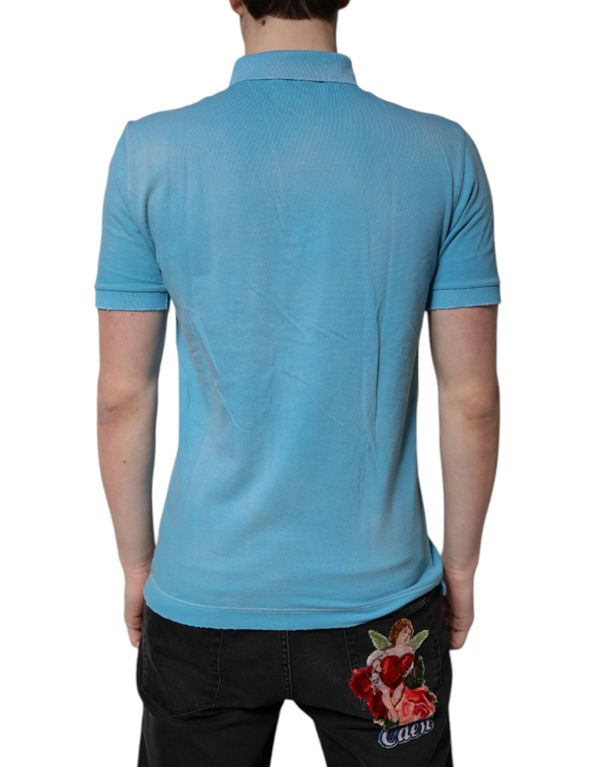 Dolce & Gabbana Blue Cotton Crown Collared Men Polo T-shirt by Dolce & Gabbana
