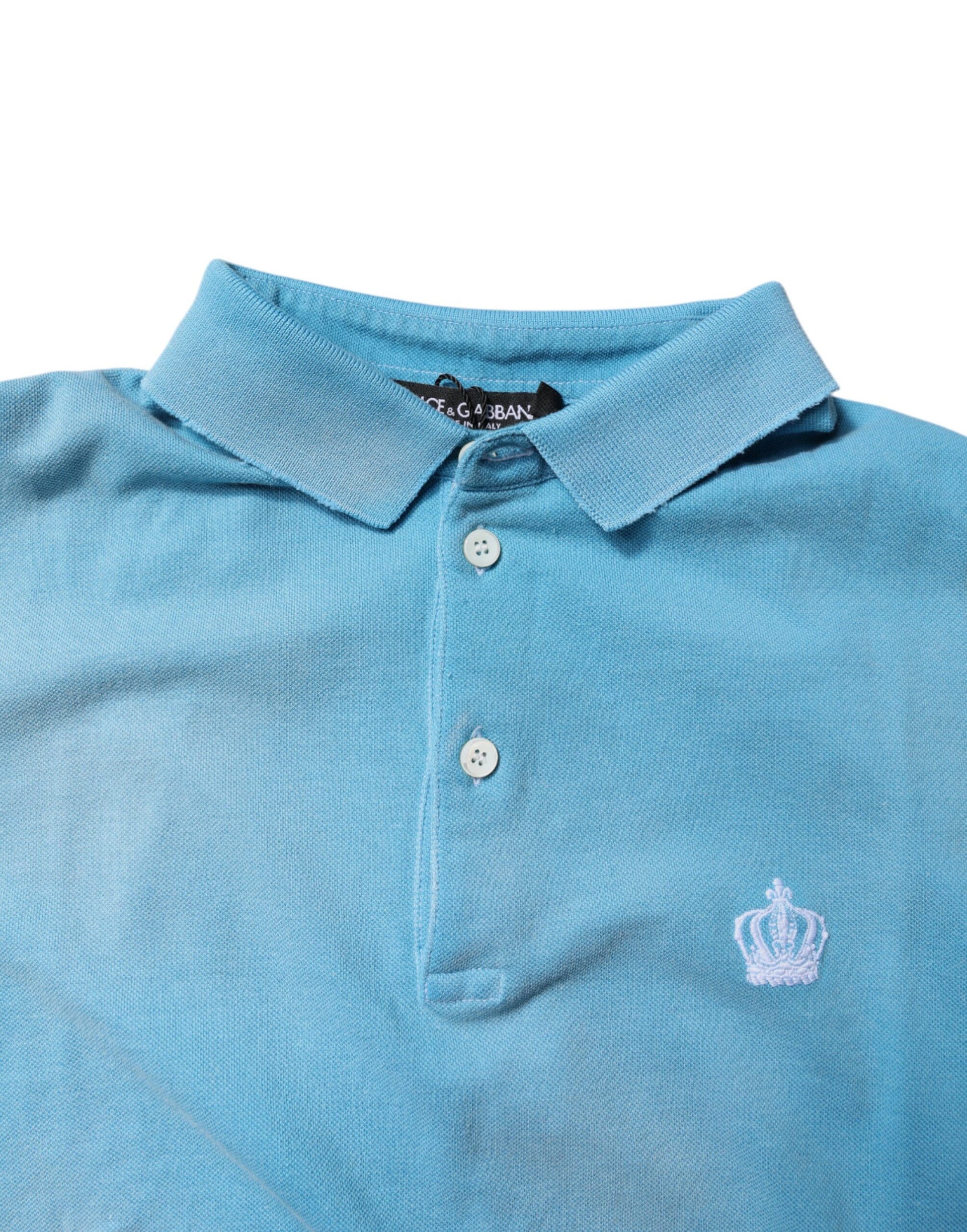 Dolce & Gabbana Blue Cotton Crown Collared Men Polo T-shirt by Dolce & Gabbana