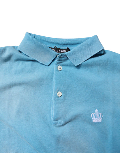 Dolce & Gabbana Blue Cotton Crown Collared Men Polo T-shirt by Dolce & Gabbana