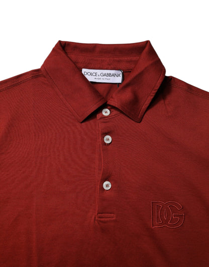 Dolce & Gabbana Red Cotton DG Logo Collared Men Polo T-shirt by Dolce & Gabbana