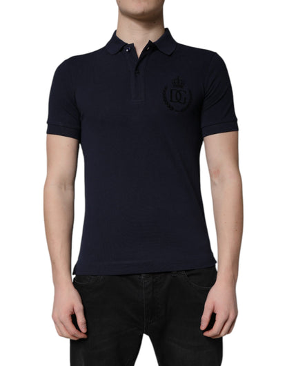 Dolce & Gabbana Dark Blue Cotton Crown Collared Polo T-shirt by Dolce & Gabbana