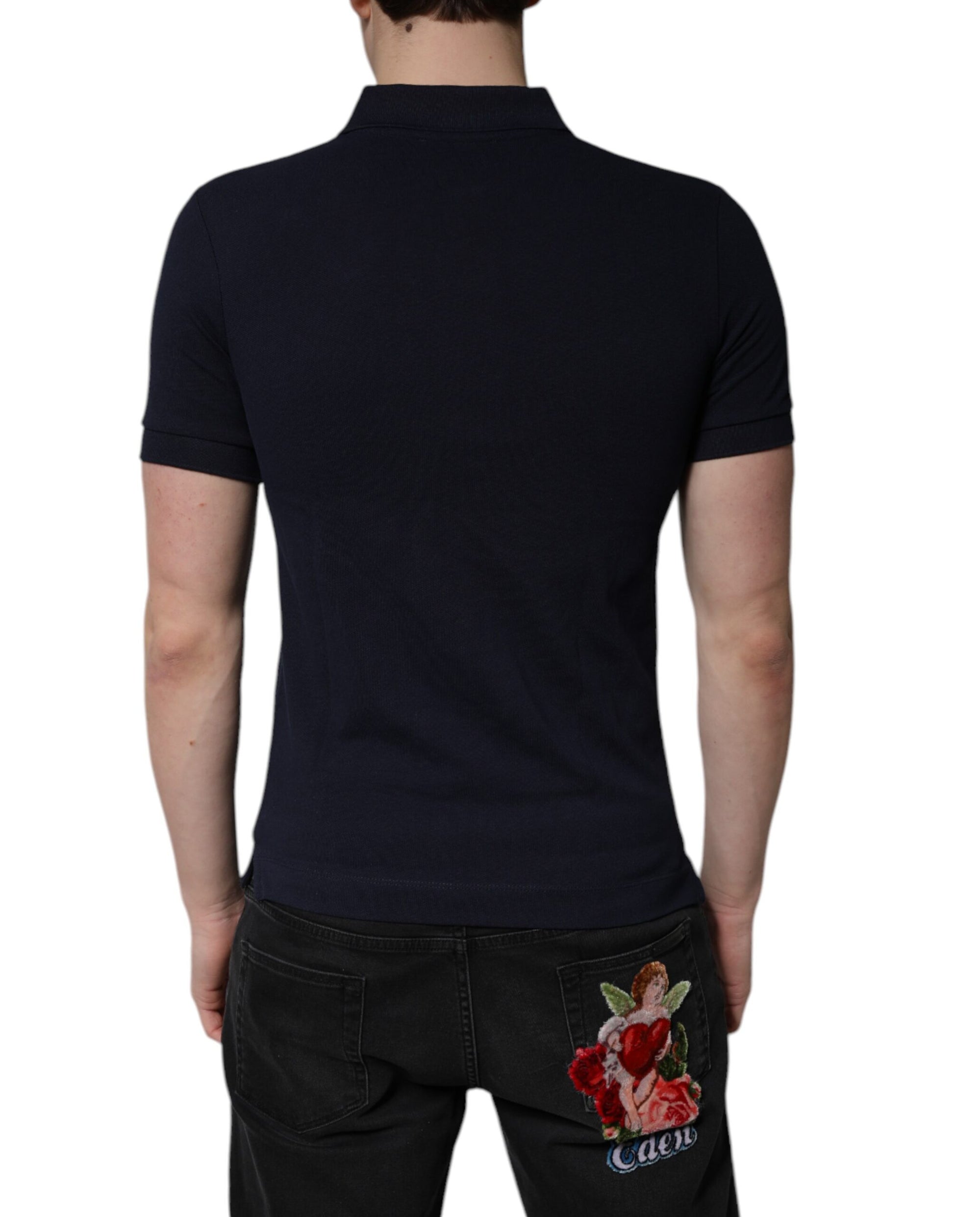 Dolce & Gabbana Dark Blue Cotton Crown Collared Polo T-shirt by Dolce & Gabbana
