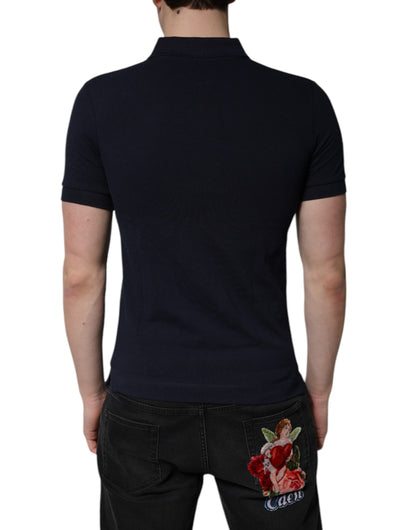 Dolce & Gabbana Dark Blue Cotton Crown Collared Polo T-shirt by Dolce & Gabbana
