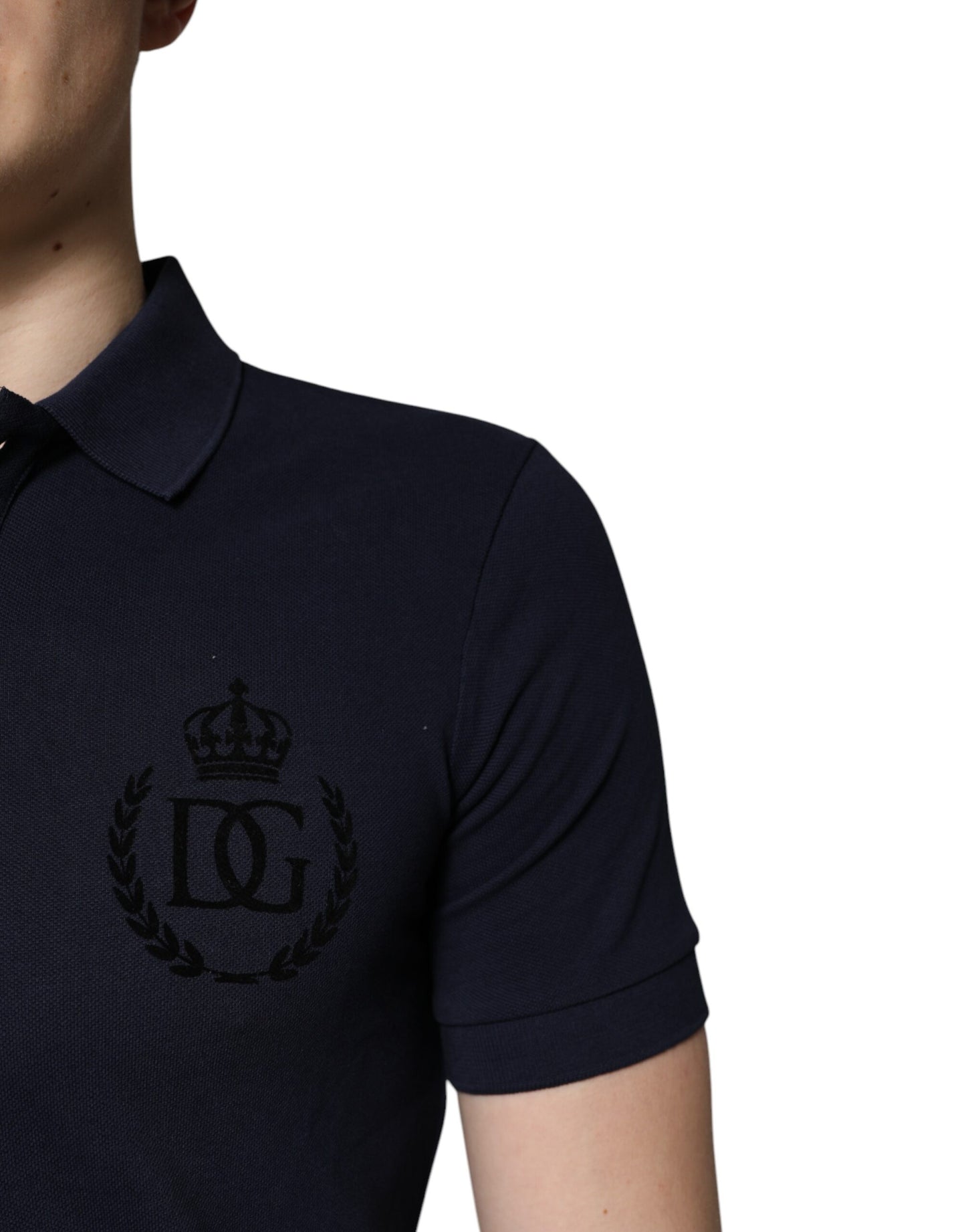 Dolce & Gabbana Dark Blue Cotton Crown Collared Polo T-shirt by Dolce & Gabbana