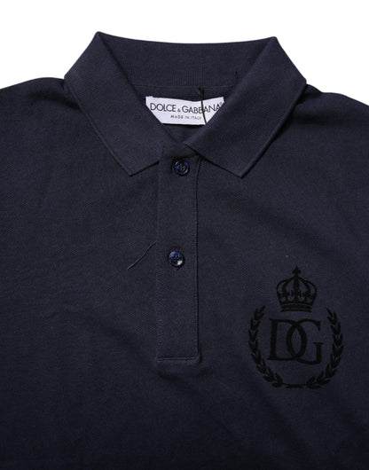 Dolce & Gabbana Dark Blue Cotton Crown Collared Polo T-shirt by Dolce & Gabbana