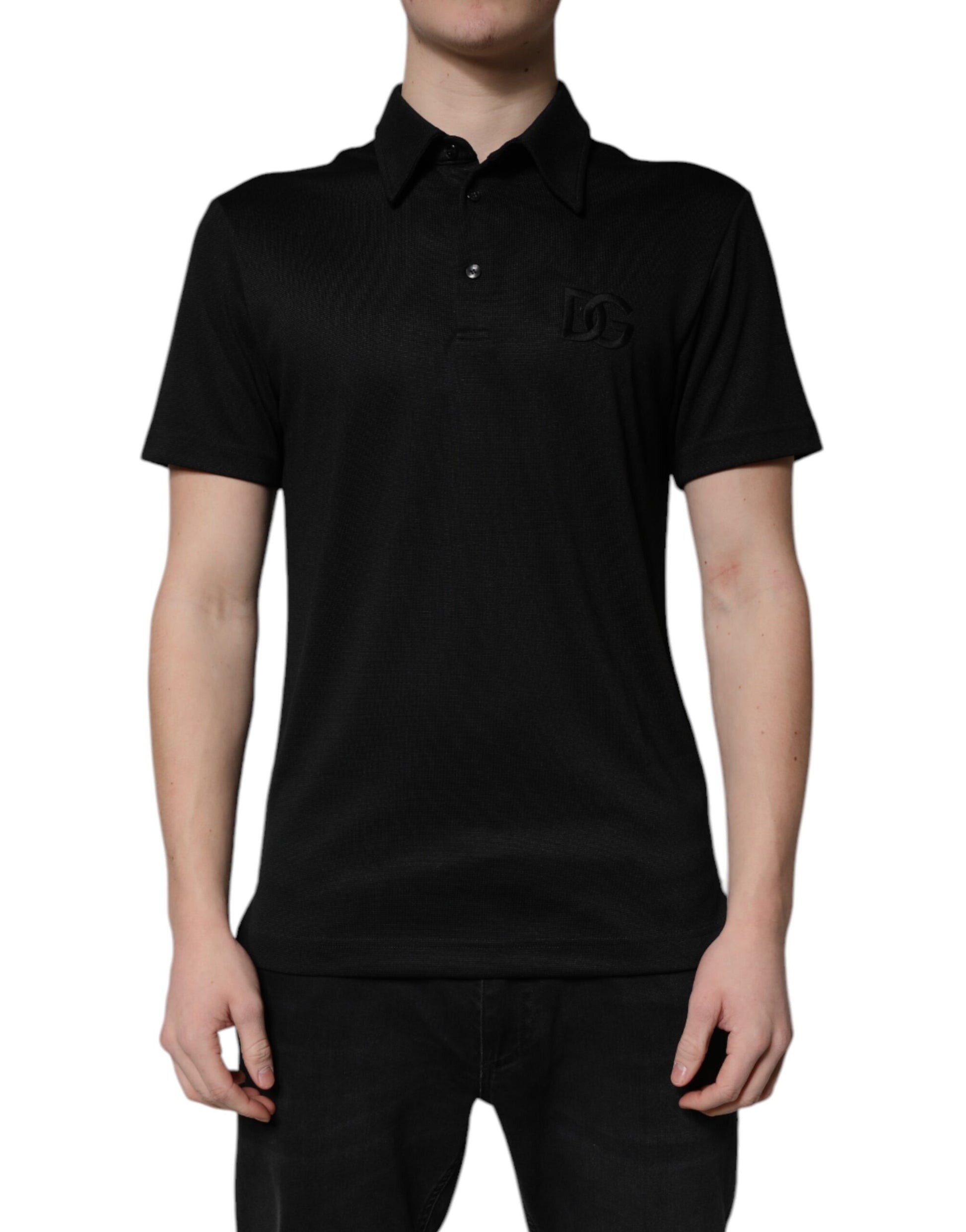 Dolce & Gabbana Black Polyester DG Logo Collared Polo T-shirt by Dolce & Gabbana