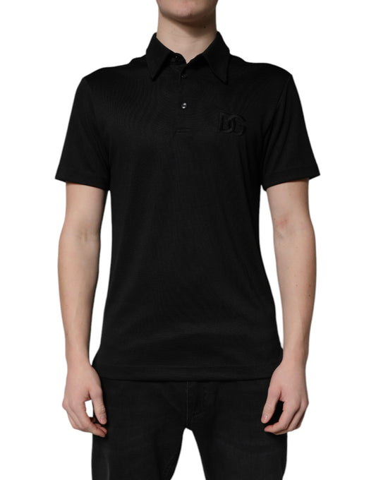 Dolce & Gabbana Black Polyester DG Logo Collared Polo T-shirt by Dolce & Gabbana