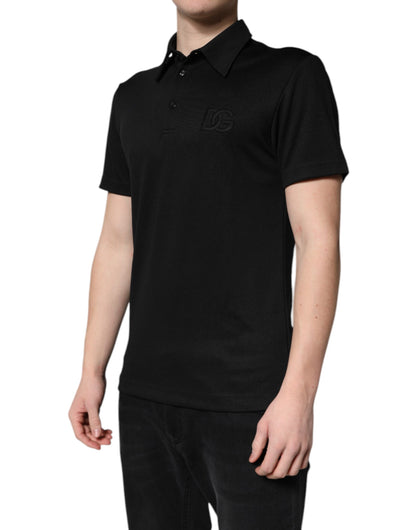 Dolce & Gabbana Black Polyester DG Logo Collared Polo T-shirt by Dolce & Gabbana