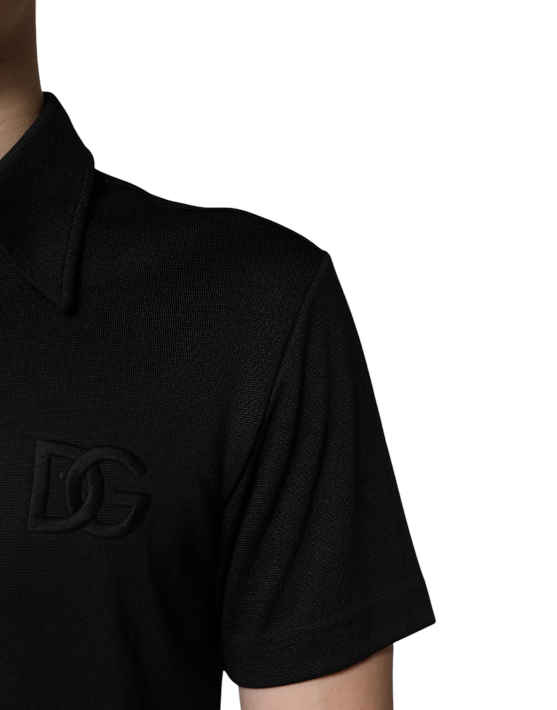 Dolce & Gabbana Black Polyester DG Logo Collared Polo T-shirt by Dolce & Gabbana