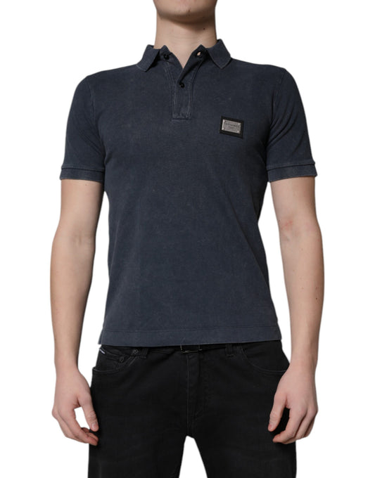 Dolce & Gabbana Dark Blue Logo Plaque Cotton Men Polo Shirt T-shirt by Dolce & Gabbana
