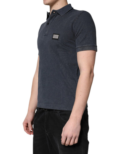 Dolce & Gabbana Dark Blue Logo Plaque Cotton Men Polo Shirt T-shirt by Dolce & Gabbana