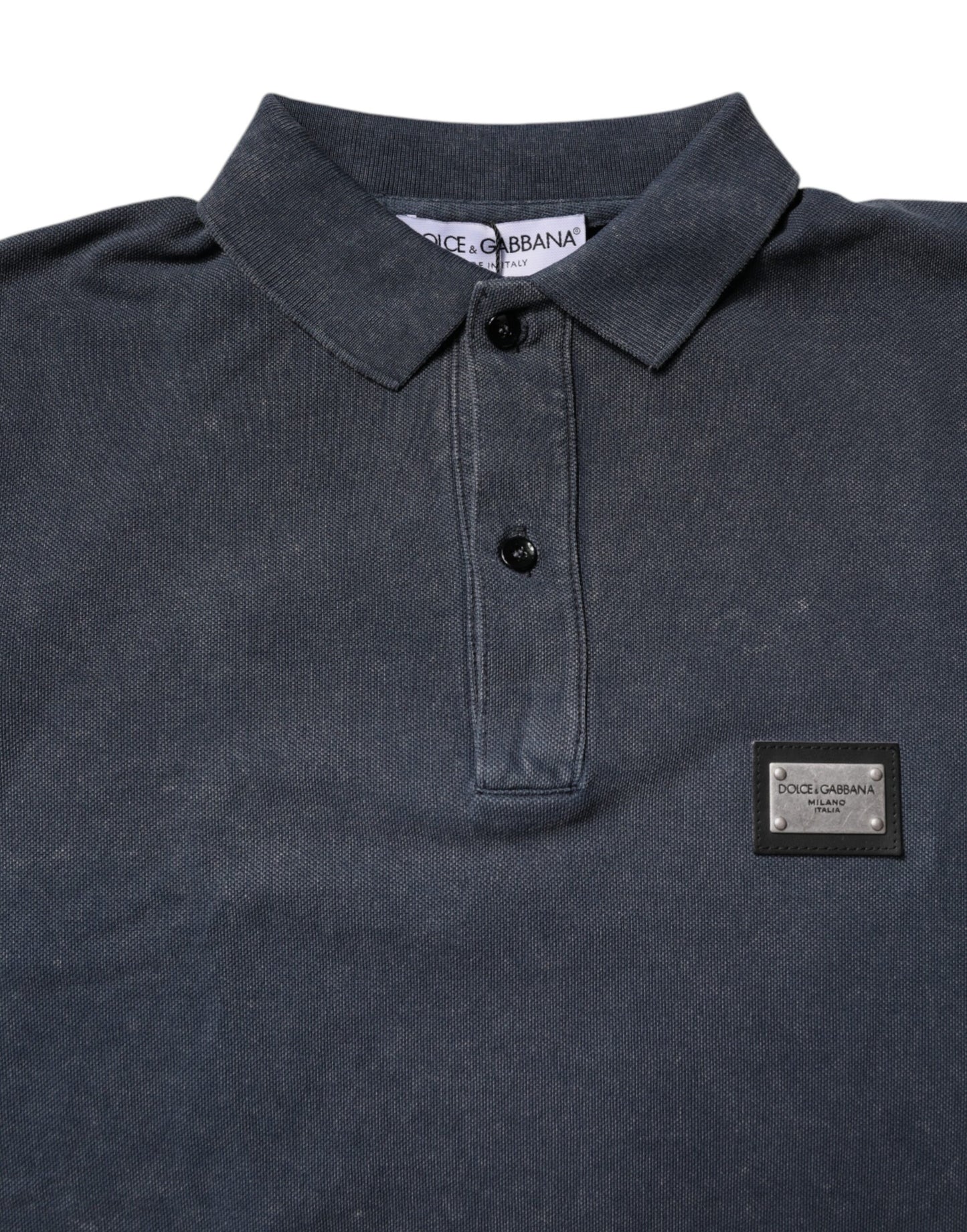 Dolce & Gabbana Dark Blue Logo Plaque Cotton Men Polo Shirt T-shirt by Dolce & Gabbana