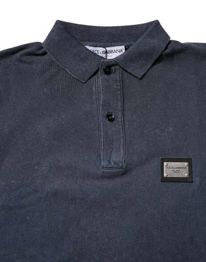 Dolce & Gabbana Dark Blue Logo Plaque Cotton Men Polo Shirt T-shirt by Dolce & Gabbana