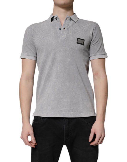 Polo Dolce &amp; Gabbana en coton gris avec plaque logo pour homme
