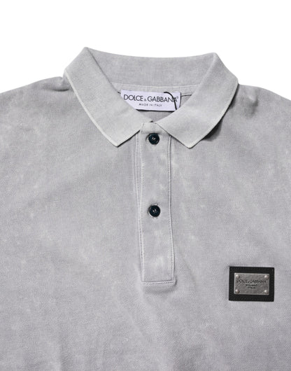 Polo Dolce &amp; Gabbana en coton gris avec plaque logo pour homme