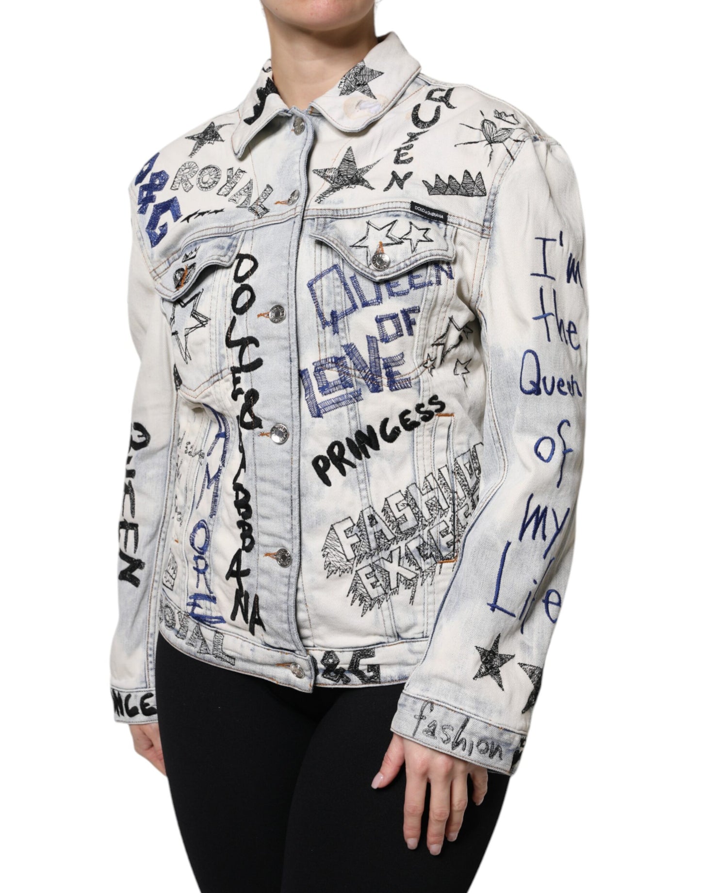 Dolce &amp; Gabbana Light Blue Graffiti Button Down Denim Jacket