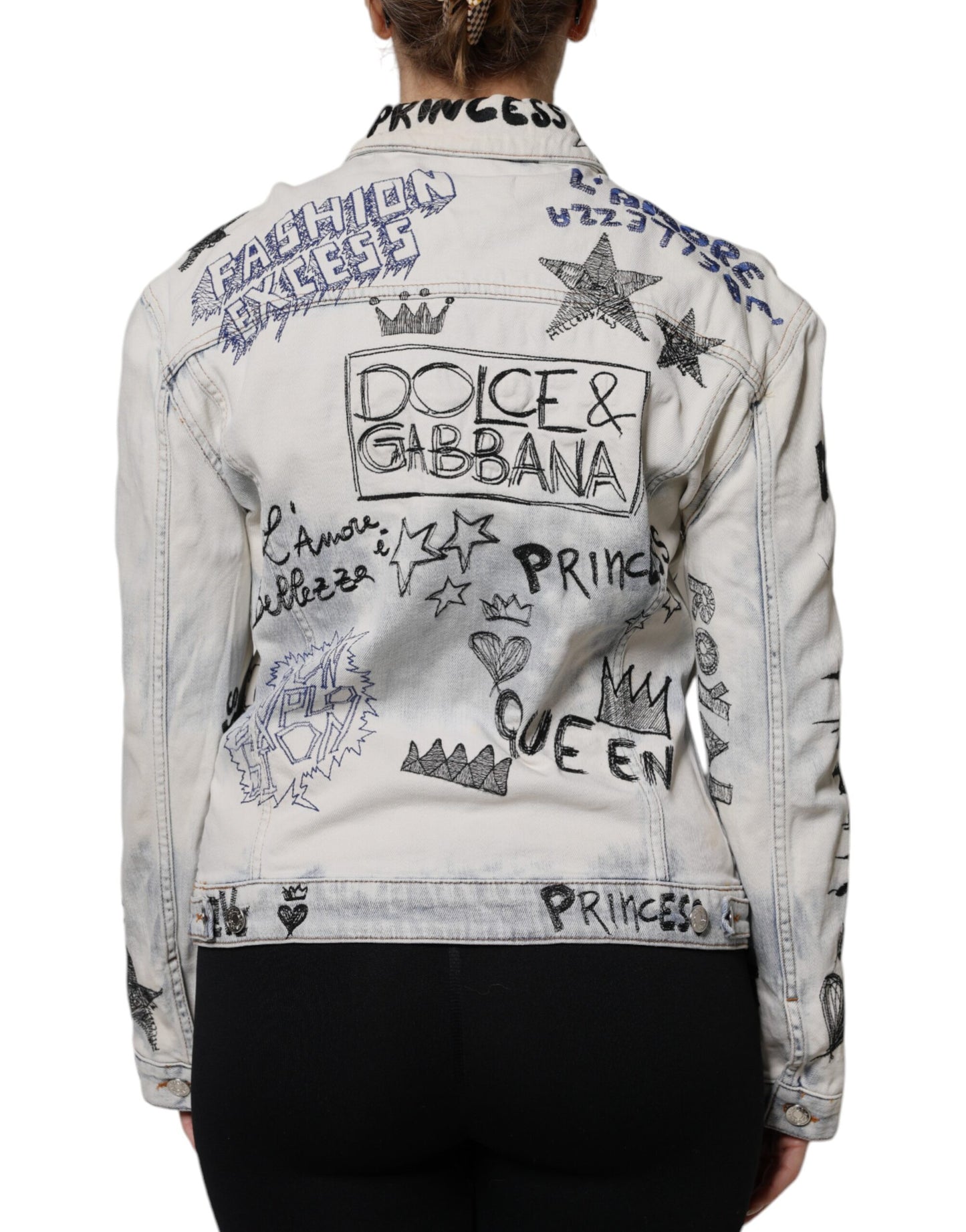 Dolce &amp; Gabbana Light Blue Graffiti Button Down Denim Jacket