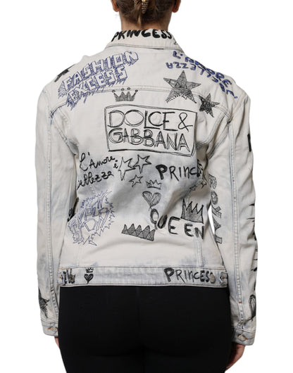 Dolce &amp; Gabbana Light Blue Graffiti Button Down Denim Jacket