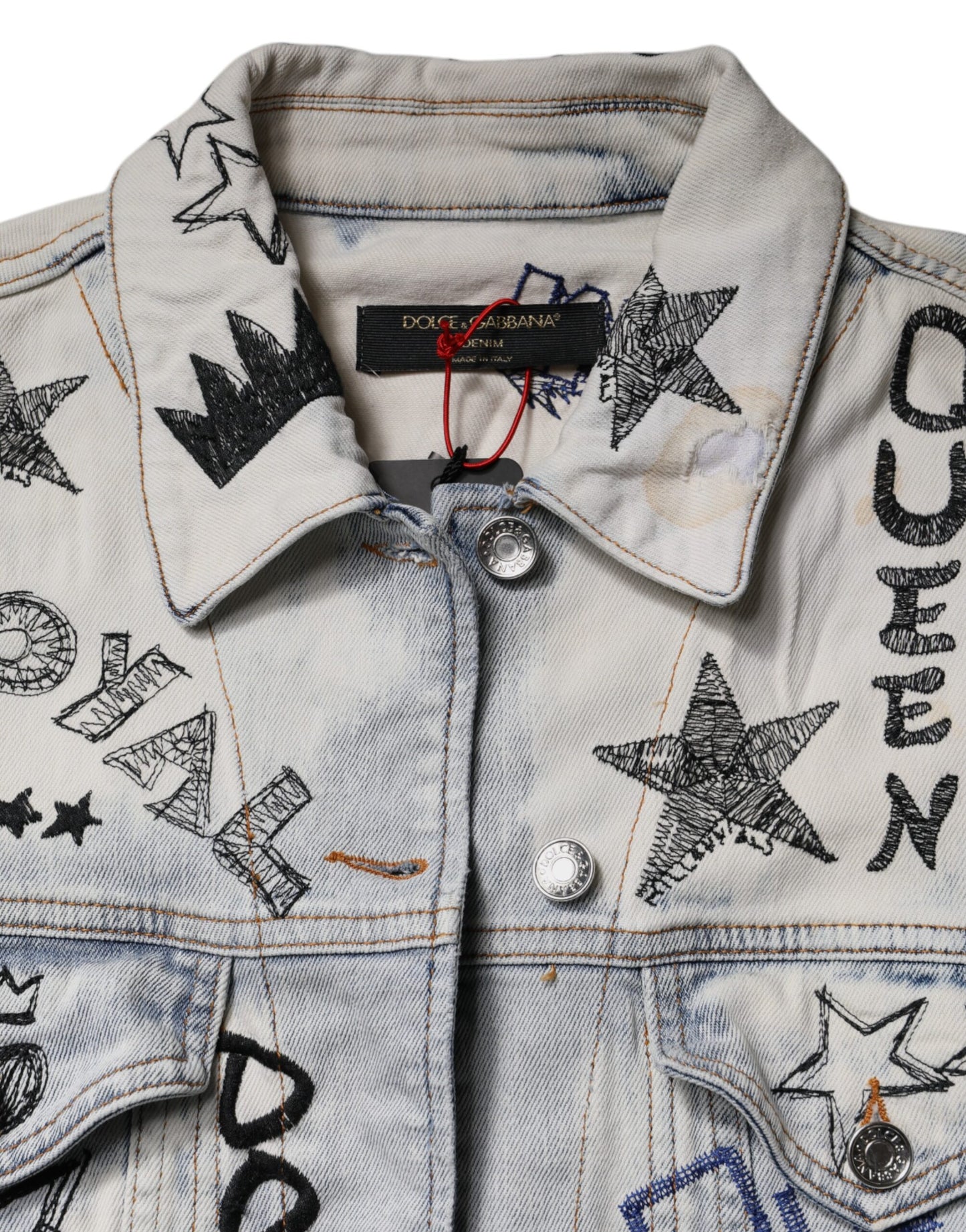 Dolce &amp; Gabbana Light Blue Graffiti Button Down Denim Jacket