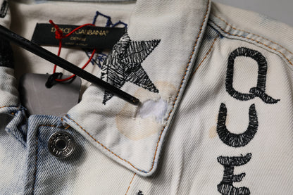 Dolce &amp; Gabbana Light Blue Graffiti Button Down Denim Jacket
