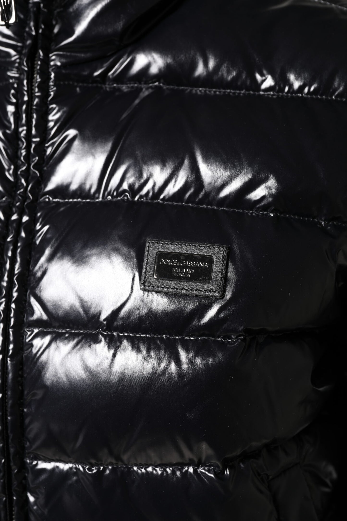 Dolce &amp; Gabbana Black Logo Plaque Full Zip Puffer Jacket