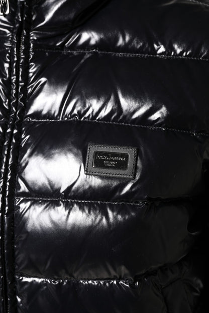 Dolce &amp; Gabbana Black Logo Plaque Full Zip Puffer Jacket
