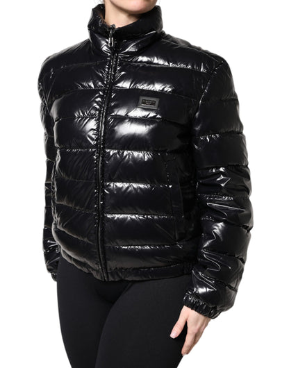 Dolce &amp; Gabbana Black Logo Plaque Full Zip Puffer Jacket