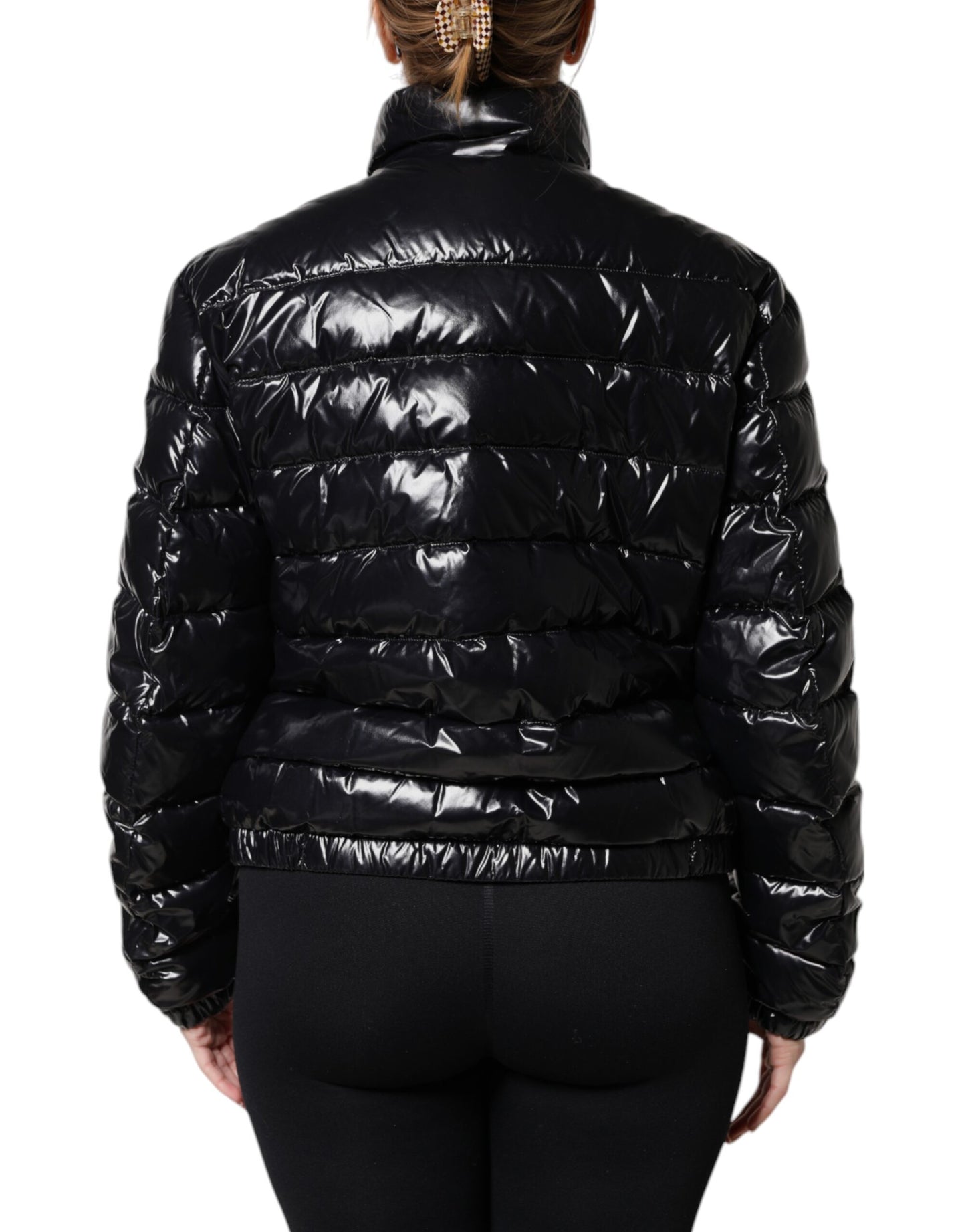 Dolce &amp; Gabbana Black Logo Plaque Full Zip Puffer Jacket