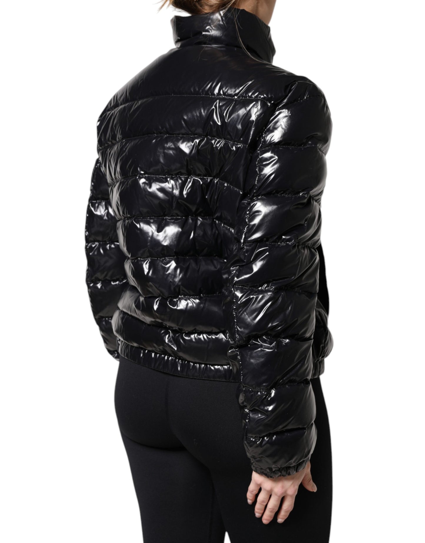 Dolce &amp; Gabbana Black Logo Plaque Full Zip Puffer Jacket