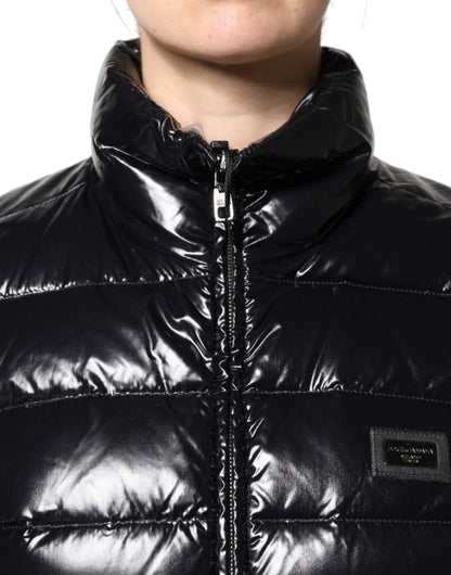 Dolce &amp; Gabbana Black Logo Plaque Full Zip Puffer Jacket