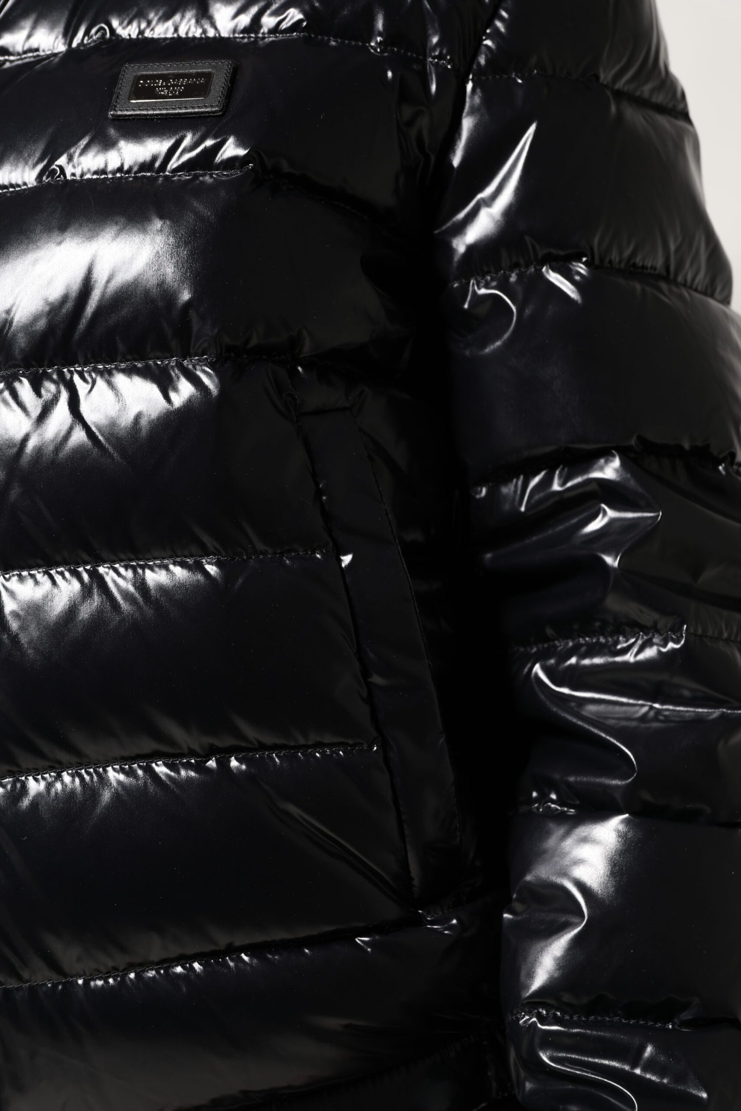 Dolce &amp; Gabbana Black Logo Plaque Full Zip Puffer Jacket