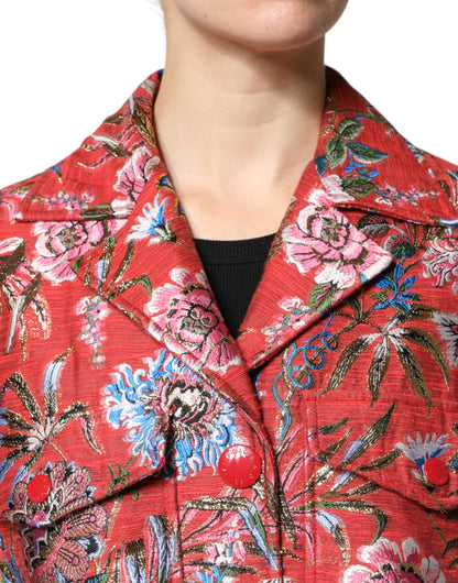Dolce &amp; Gabbana Red Floral Jacquard Button Down Coat Jacket