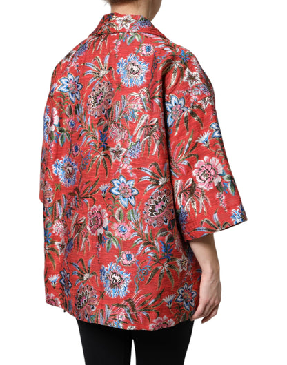 Dolce &amp; Gabbana Red Floral Jacquard Button Down Coat Jacket