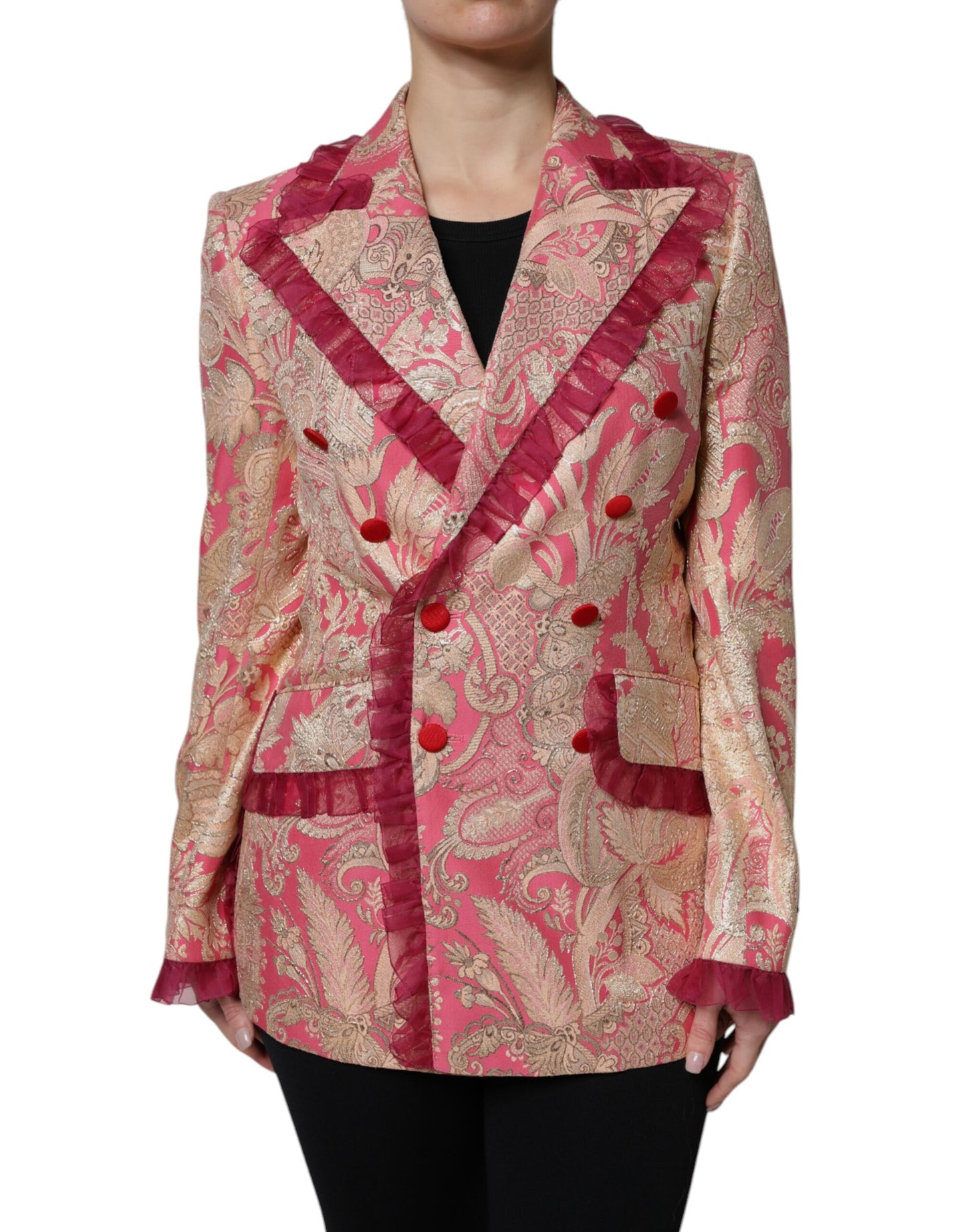 Dolce &amp; Gabbana Pink Gold Jacquard Nylon Coat Blazer Jacket