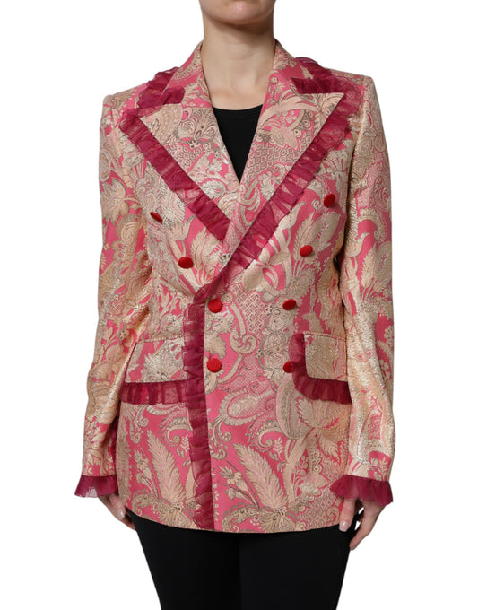 Dolce &amp; Gabbana Pink Gold Jacquard Nylon Coat Blazer Jacket